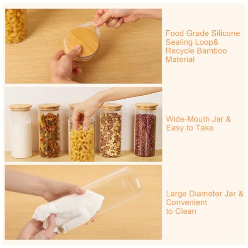 umieo Large Glass Flour and Sugar Containers 50oz Set of 2, Glass Jar with Airtight Lids, Clear Storage Containers with Bamboo Lids for Rice, Oat, Nuts, Candy, Cereal, Coffee, Beans - Image 5