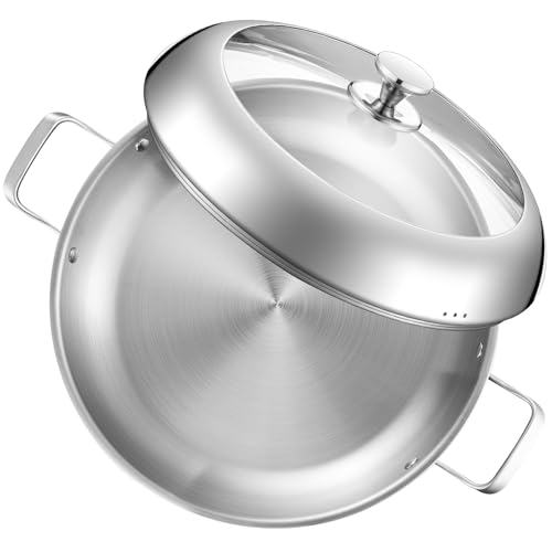 Yeksum Stainless Steel Paella Pan with Lid - 14.5" Tri-Ply 18/10 Deep Paella Pan for 12, PFOA-Free, Fast Heating & Oven Safe 550°F, All Stovetops & Outdoor Skillet - Image 1
