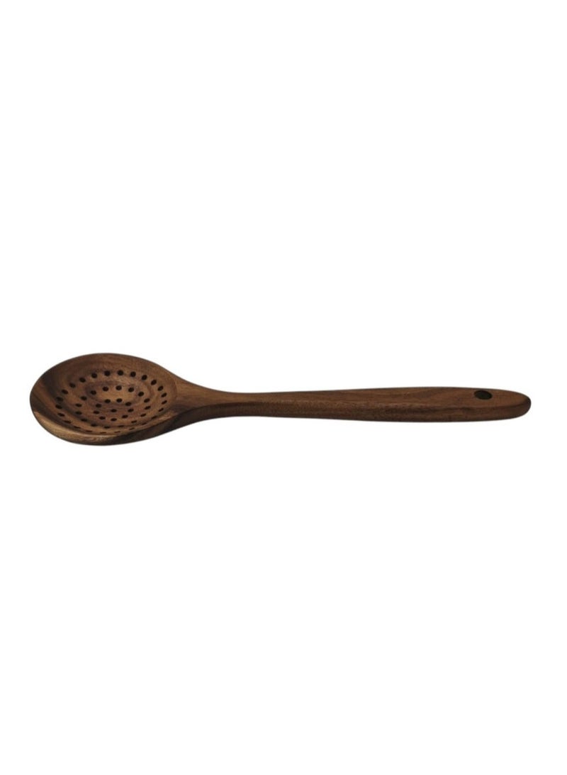 AKDC WoodenSlotted Spoon Long Handle Skimmer Teak Kitchen-29cmX8cm - Image 3