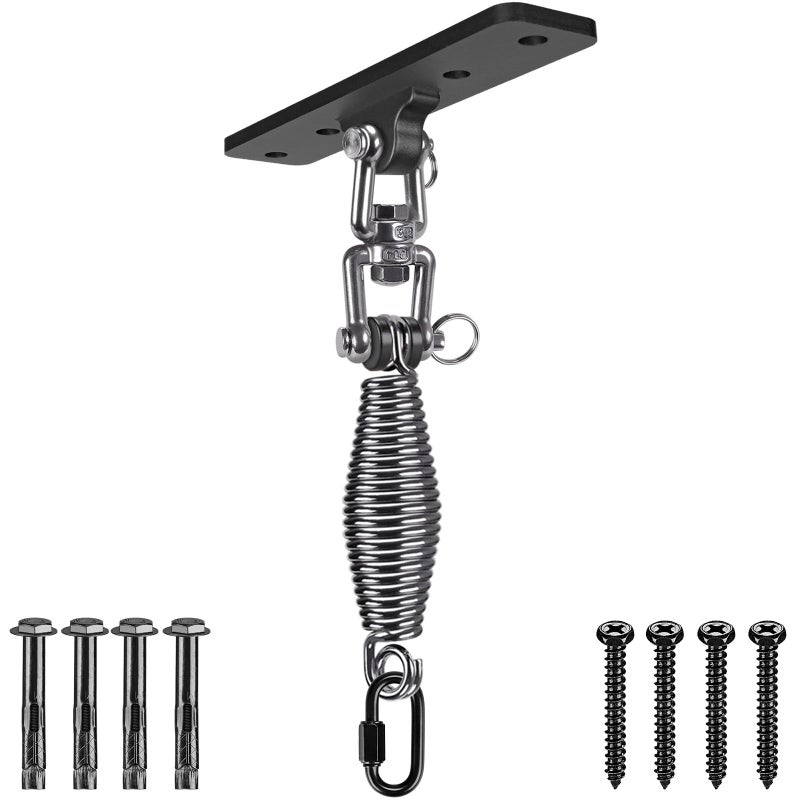 Dolibest Heavy Bag Hanger Wall Ceiling Mount Hook 360 Rotation Wood Beam Holder Body Weight Strength Training Systems Wood Beam Holder with Spring and 1 Carabiner 4Wood Screws for Wooden Sets