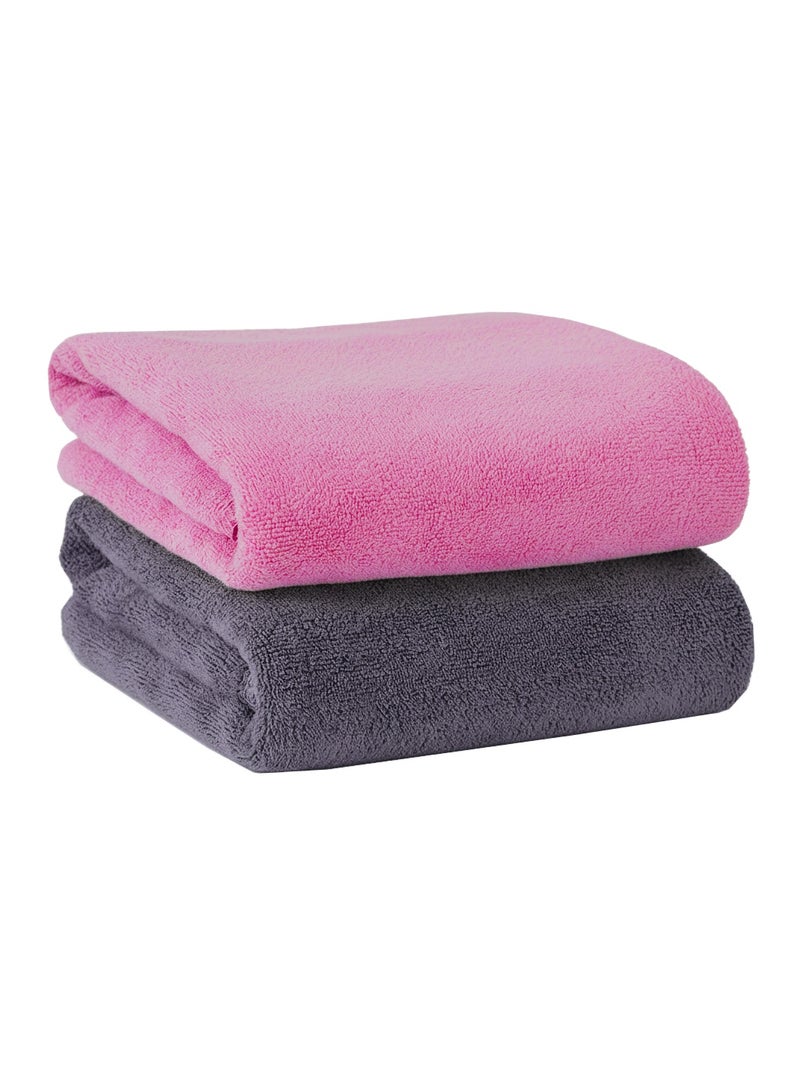 Fabienne 2-Piece Microfiber Gym Towel/Hand Towel/Face Towel/Car Cleaning Towel 50x90 cm Grey/Pink - Image 1