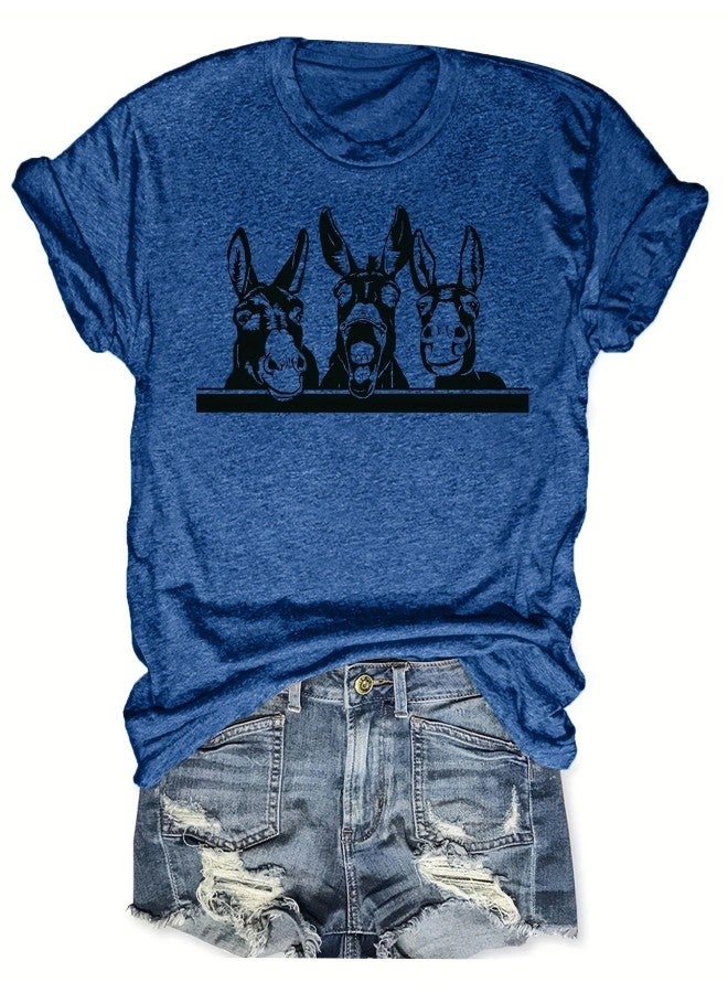 Women's Short-sleeved T-shirt Top Summer Animal Print Round Neck Loose Short-sleeved T-shirt Top