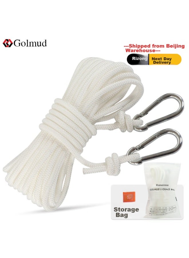 Golmud Clothesline, Outdoor Essential, Drying Rope, Non-slip And Windproof, For Hanging Quilts And Clothes, Rope, 8mm White, Rl050 , With Knot - Image 1