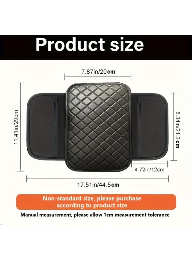 Black Universal Faux Leather Car Armrest Cover Pocket Storage Extended Compatible Console Protector - Image 2