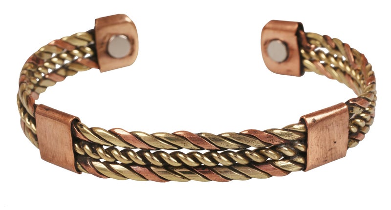 Touchstone Handcrafted Braided Copper Brass Multi Layer Magnetic Hand Forged With Solid High Gauge Tibetan Minimalistic Elegance Bracelet In Two Tones For Men And Women. - Image 1