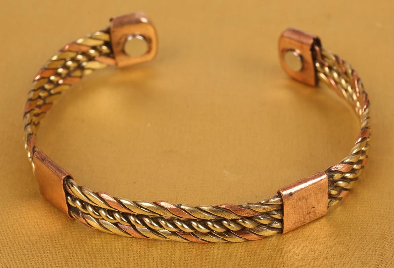 Touchstone Handcrafted Braided Copper Brass Multi Layer Magnetic Hand Forged With Solid High Gauge Tibetan Minimalistic Elegance Bracelet In Two Tones For Men And Women. - Image 4