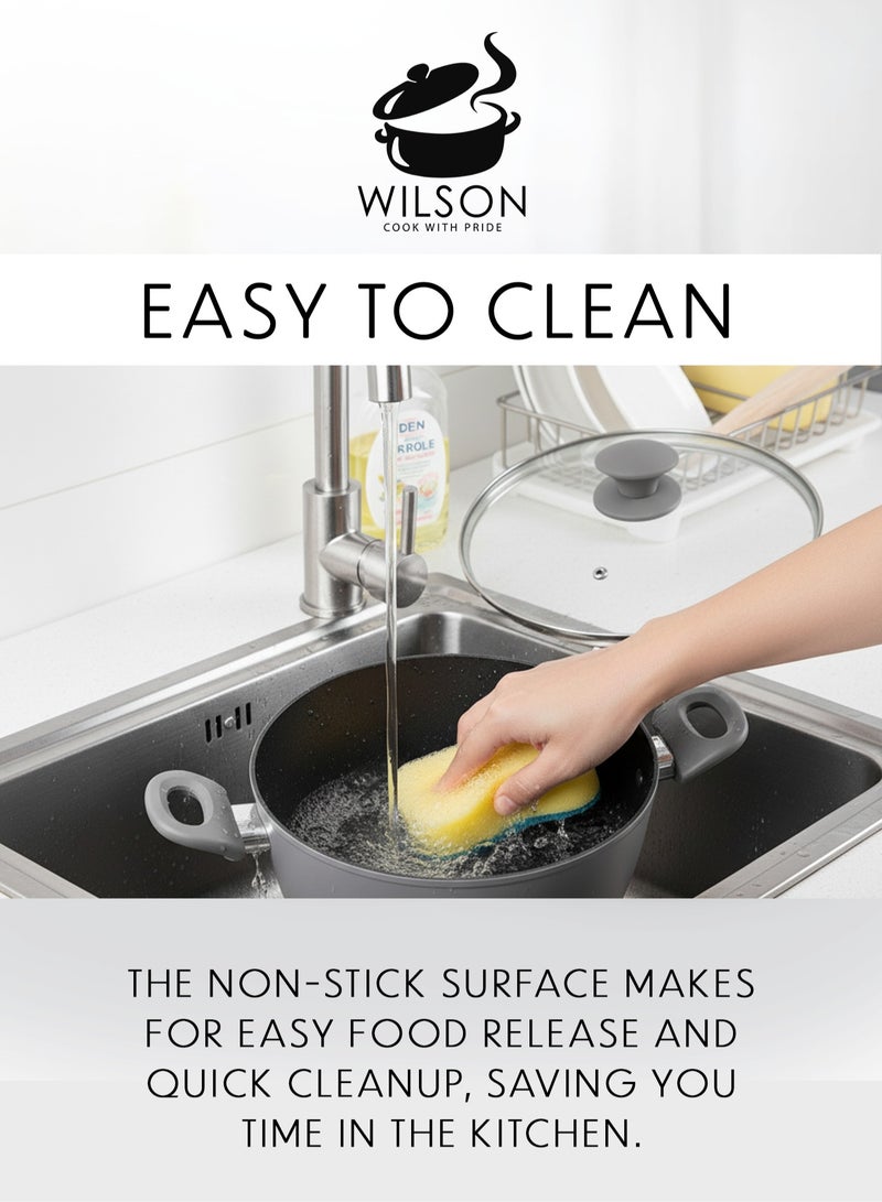 ويلسون طقم أواني طهي من الألومنيوم 7 قطع - قاعدة حثية، غير لاصقة، خالية من حمض PFOA، أوانٍ ومقالي مع أغطية لجميع أنواع المواقد. - Image 4