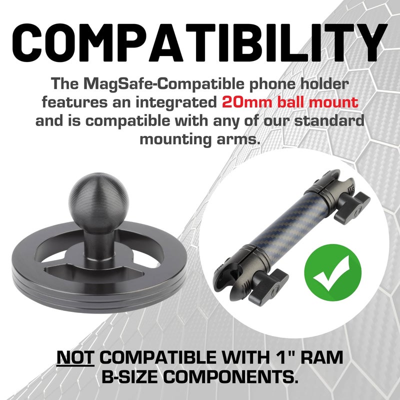 Bulletpoint Dash Mount Magnetic Cell Phone Holder Compatible with MagSafe iPhone Smartphones - 20mm (0.787 inches) Attachment Ball (MagSafe Holder only) - Image 3