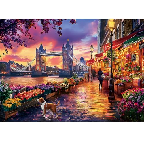 Edsjegn 1000 Piece Puzzle for Adults Tower Bridge of London Puzzles Street Scenes Jigsaw Puzzles 1000 Pieces Fun Landscape Puzzle for Adults Kids SeniorsChallenging Family Game Great Gift Idea 2820 in - Image 1