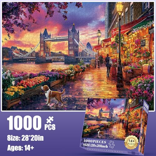 Edsjegn 1000 Piece Puzzle for Adults Tower Bridge of London Puzzles Street Scenes Jigsaw Puzzles 1000 Pieces Fun Landscape Puzzle for Adults Kids SeniorsChallenging Family Game Great Gift Idea 2820 in - Image 5