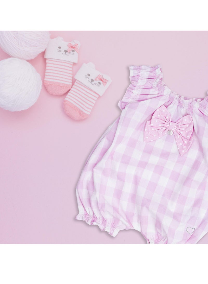 MOON 100% Cotton  Romper 6-9M Pink - Pink Gingham - Image 5