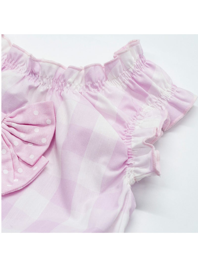 MOON 100% Cotton  Romper 6-9M Pink - Pink Gingham - Image 4