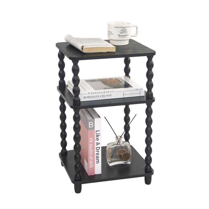 Fultyle Side Table Small End Table with Storage Shelf Vintage Nightstand Bedside Table for Living Room Bedroom Office and Small Spaces Black