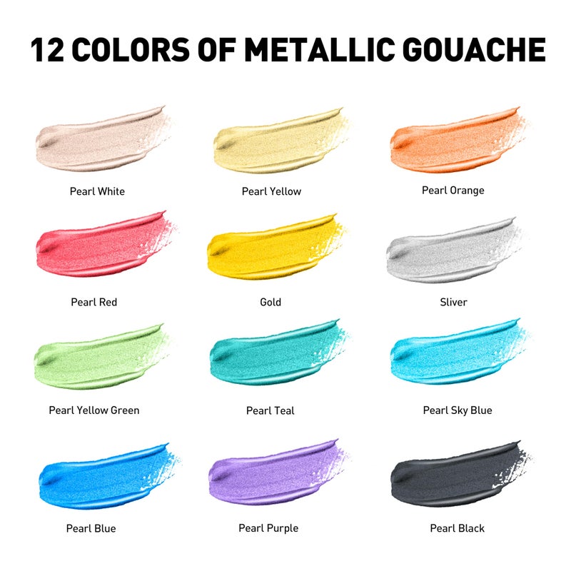 HIMI Metallic Jelly Gouache Paint Set, 12 Colors 12g, Jelly Cup Design, Travel carry, Gouache Paint Non Toxic for Canvas and Paper, Art Supplies for Professionals and Beginner - Image 4