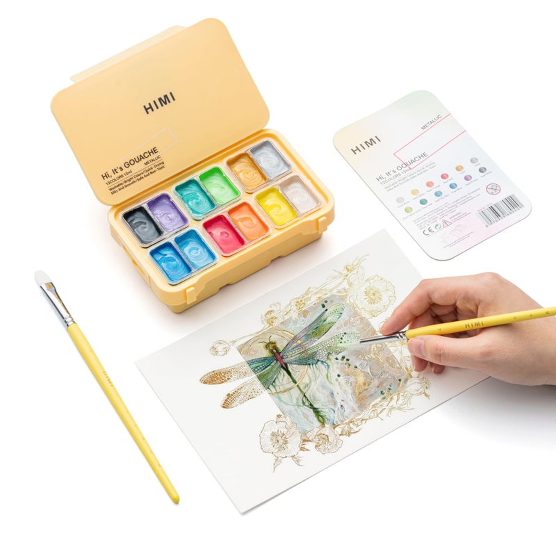 HIMI Metallic Jelly Gouache Paint Set, 12 Colors 12g, Jelly Cup Design, Travel carry, Gouache Paint Non Toxic for Canvas and Paper, Art Supplies for Professionals and Beginner - Image 5