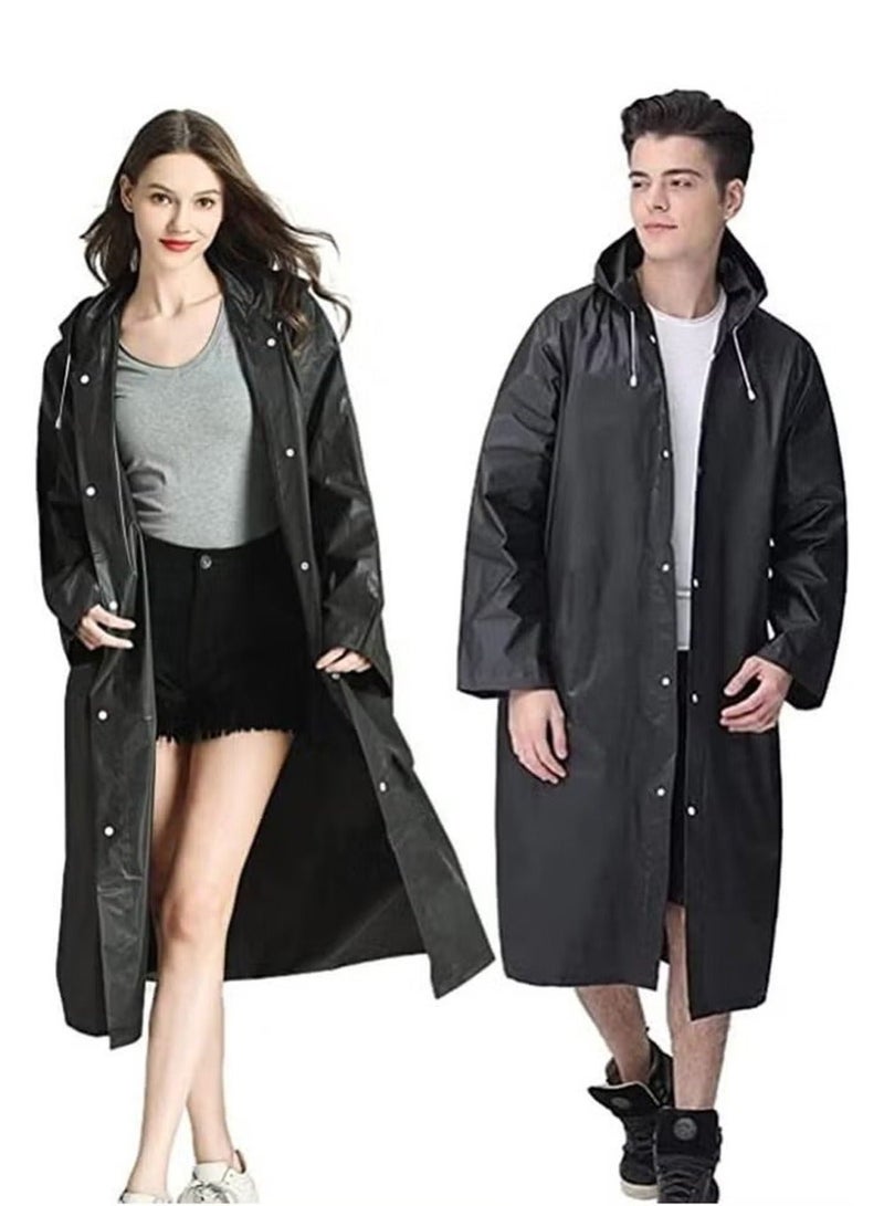 SYOSI Raincoat for Adults Reusable, 1Pcs Thickened Transparent Light Rainwear with Hood and Elastic Cuff Sleeves, EVA Rain Ponchos Rain Jackets Raincoat for Men Women, for Family Fishing Travel (Black) - Image 1