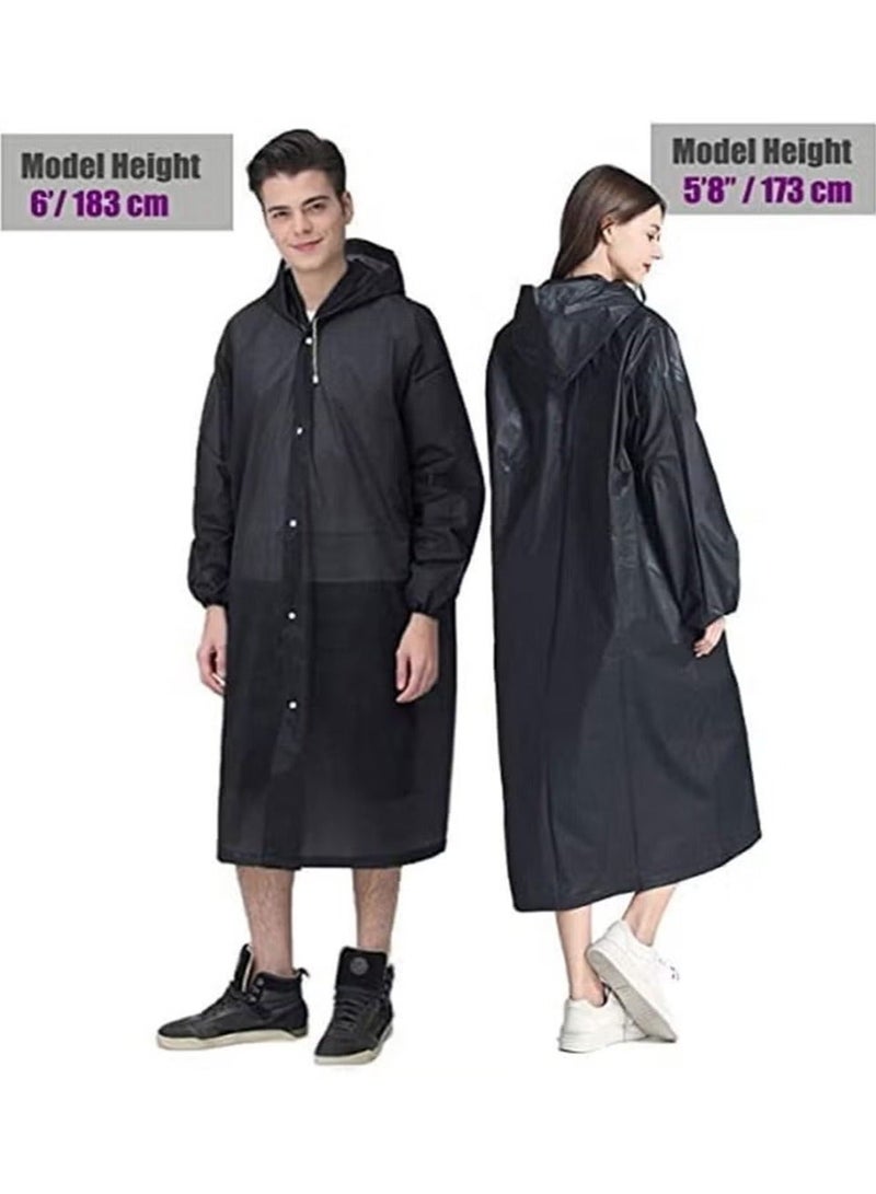 SYOSI Raincoat for Adults Reusable, 1Pcs Thickened Transparent Light Rainwear with Hood and Elastic Cuff Sleeves, EVA Rain Ponchos Rain Jackets Raincoat for Men Women, for Family Fishing Travel (Black) - Image 5