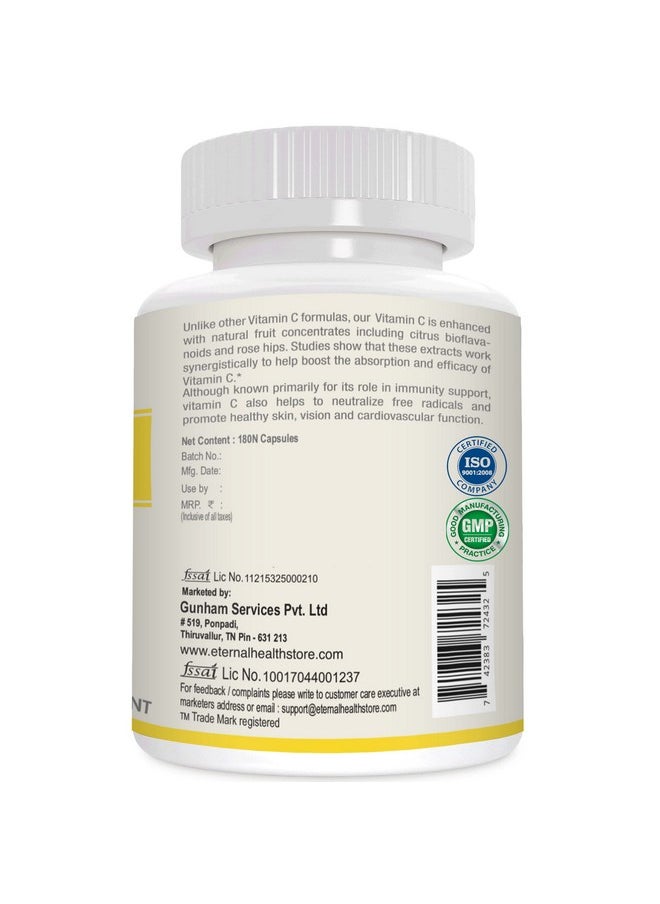 EternalHealth Vitamin C (High Potency Form) - 180 Capsules With Citrus Bioflavanoids & Rose Hips - 180 Veg Capsules  - Image 4