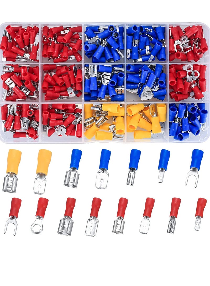 280Pcs Assorted Insulated Electrical Wire Crimp Connectors Kit – Brass Terminals – U Type, Ring, Fork, Sword – Red/Blue/Yellow  - Image 1