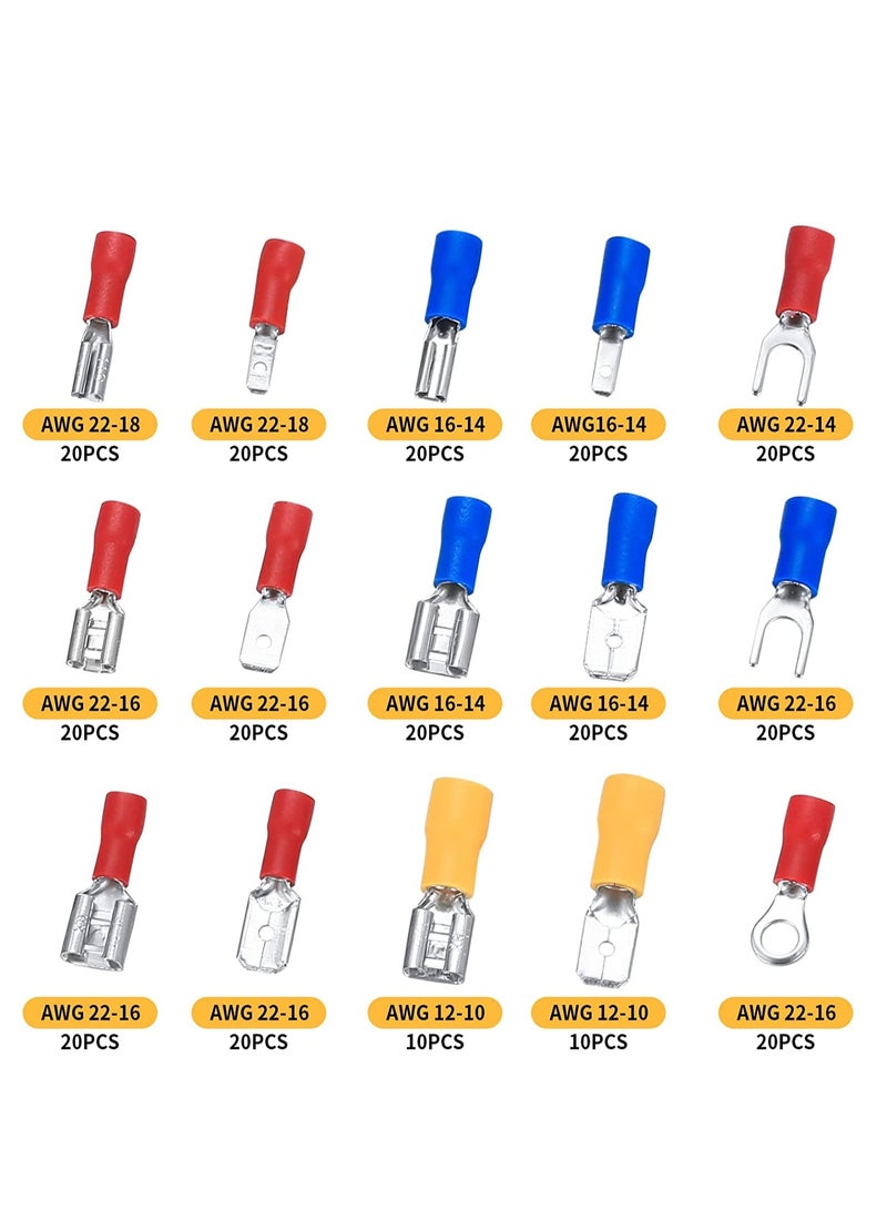 280Pcs Assorted Insulated Electrical Wire Crimp Connectors Kit – Brass Terminals – U Type, Ring, Fork, Sword – Red/Blue/Yellow  - Image 2