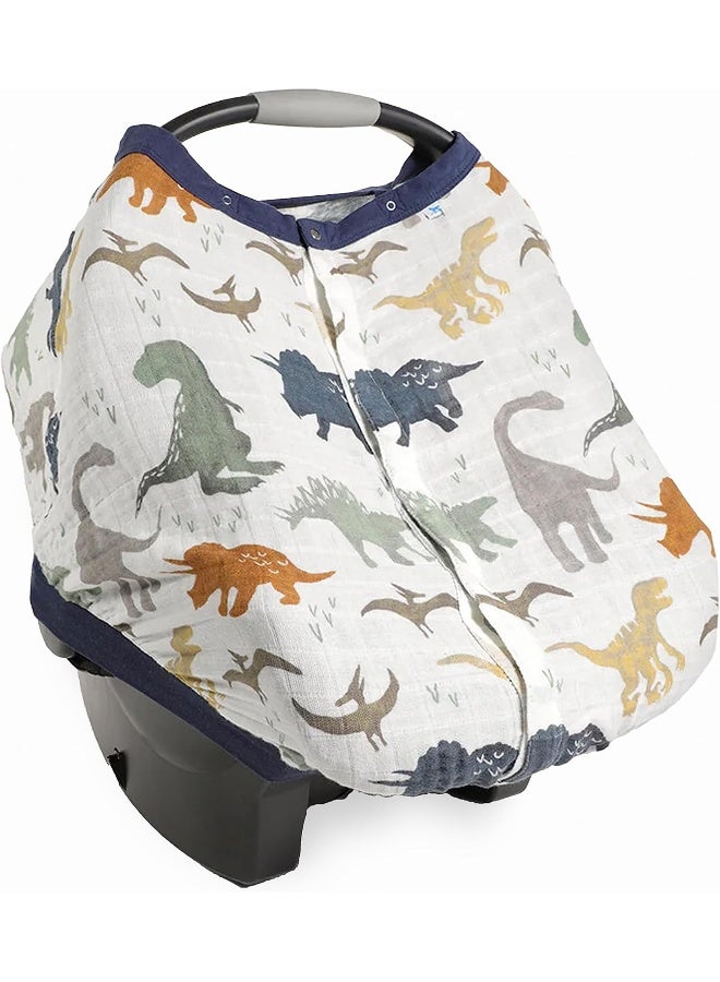 Little Unicorn Breathable Car Seat Canopy | Magnetic Closure Cover & Universal Fit | Protection & Privacy for Baby (Dino Friends) - Image 1
