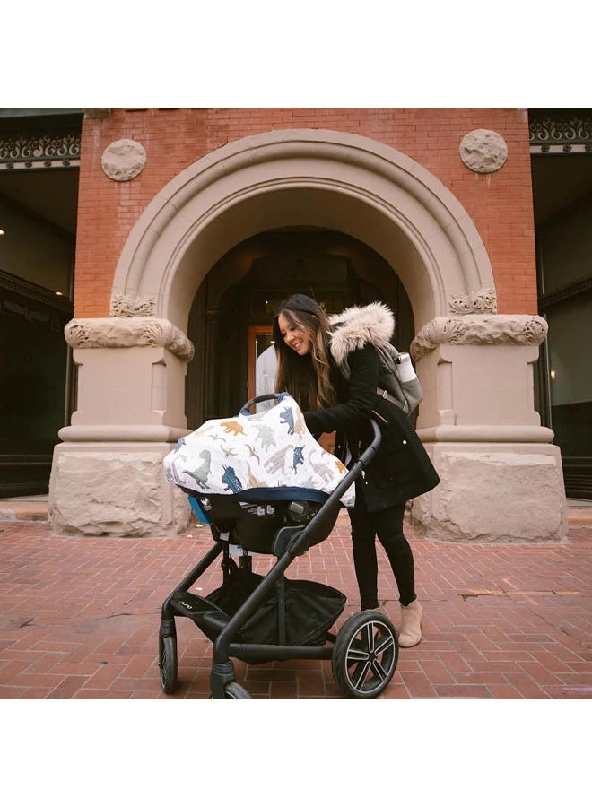 Little Unicorn Breathable Car Seat Canopy | Magnetic Closure Cover & Universal Fit | Protection & Privacy for Baby (Dino Friends) - Image 3