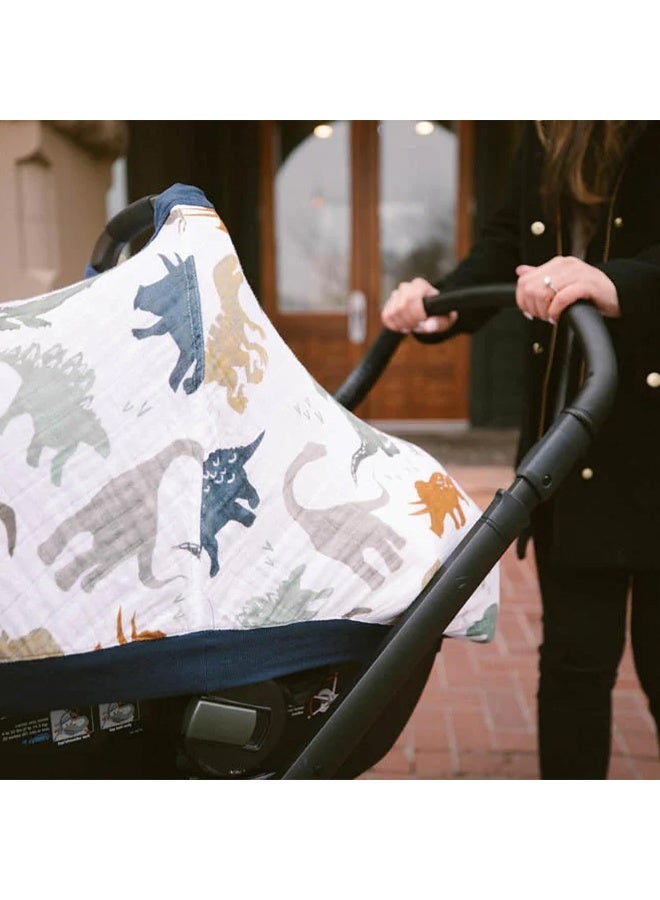 Little Unicorn Breathable Car Seat Canopy | Magnetic Closure Cover & Universal Fit | Protection & Privacy for Baby (Dino Friends) - Image 4