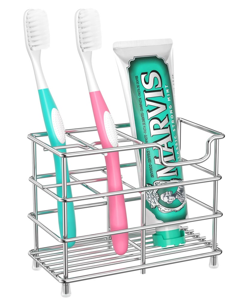 HBlife Small Toothbrush Holder for Bathroom, 5 Slots Silver Stainless Steel Bathroom Accessories Organizer - Image 1