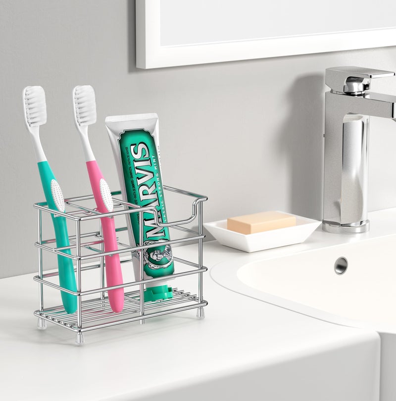 HBlife Small Toothbrush Holder for Bathroom, 5 Slots Silver Stainless Steel Bathroom Accessories Organizer - Image 5