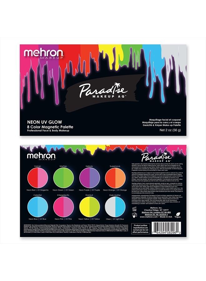 mehron Makeup Paradise AQ Face & Body Paint 8 Color Palette (Neon UV Glow) - Face, Body, Black Light Makeup Palette, Special Effects, UV Glow, Rave Accessories, Halloween, and Cosplay - Image 2