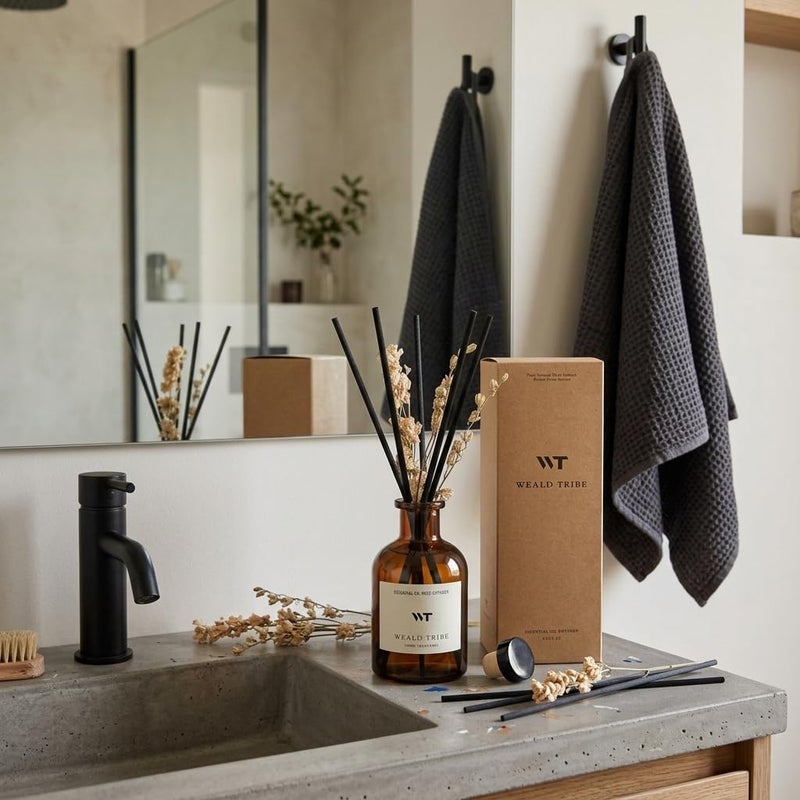 WEALD TRIBE Reed Diffuser Set for Bathroom Shelf Decor, Sticks Diffuser with Essential Oils Included | Early Summer Gardenia Scent 4.0 fl oz Fragrance Oil | Defusers for Home Apartment Essentials - Image 2