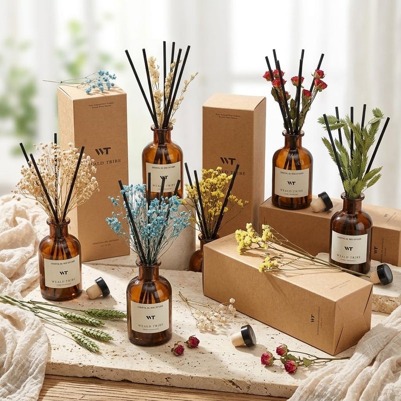 WEALD TRIBE Reed Diffuser Set for Bathroom Shelf Decor, Sticks Diffuser with Essential Oils Included | Early Summer Gardenia Scent 4.0 fl oz Fragrance Oil | Defusers for Home Apartment Essentials - Image 5