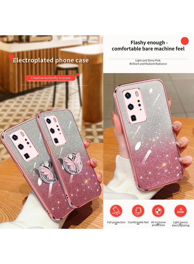 S-TOP Case For Huawei P40 Pro Plated Gradient Glitter Butterfly Holder TPU Phone Case - Image 3