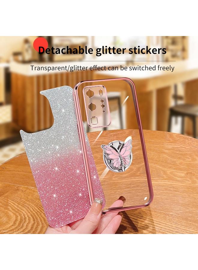 S-TOP Case For Huawei P40 Pro Plated Gradient Glitter Butterfly Holder TPU Phone Case - Image 4