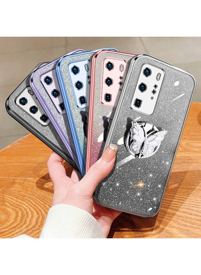 S-TOP Case For Huawei P40 Pro Plated Gradient Glitter Butterfly Holder TPU Phone Case - Image 2