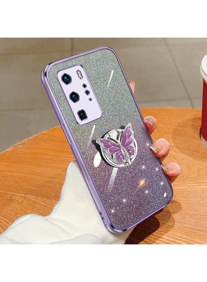 S-TOP Case For Huawei P40 Pro Plated Gradient Glitter Butterfly Holder TPU Phone Case - Image 1