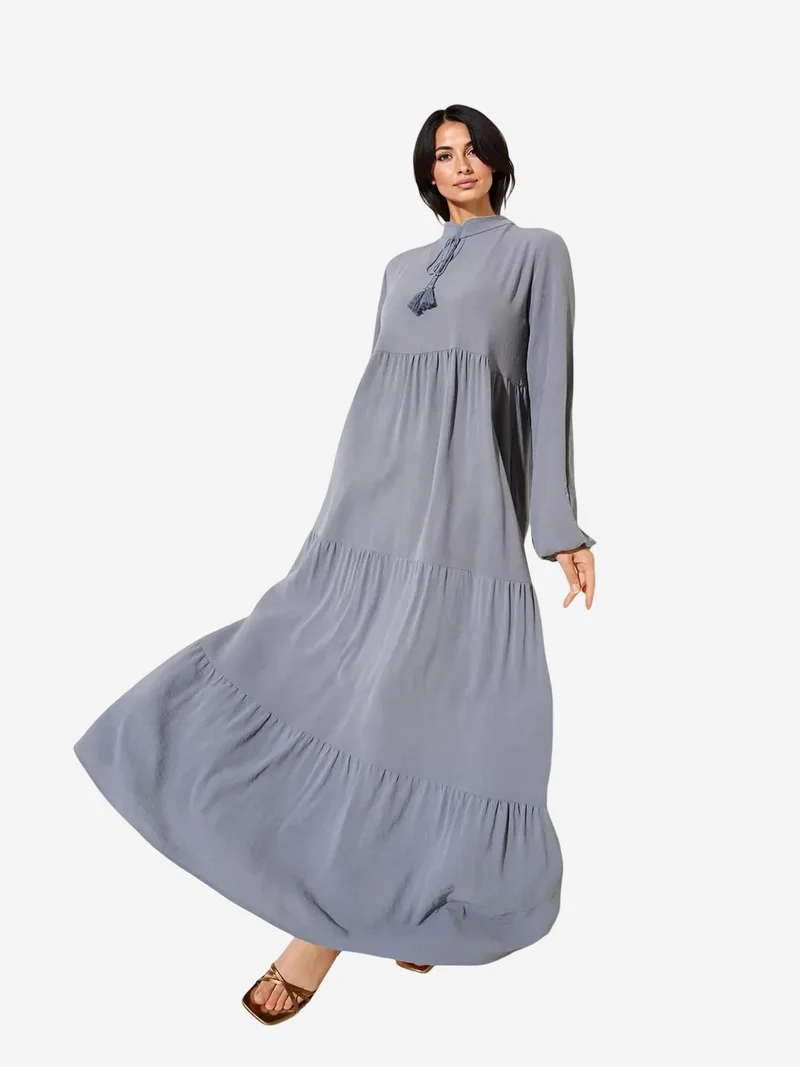 Big Dart Grey BDART Maxi Dress with Bow Detail for Women | Best Price UAE