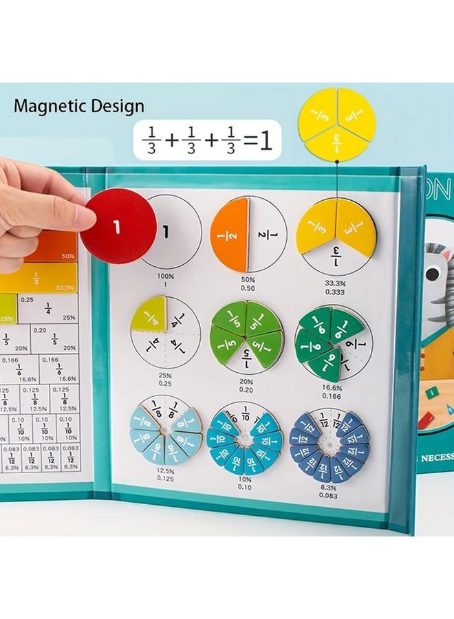 Green Magnetic Wooden Fraction Book Set Math Learning Educational Toys For Children - Image 5