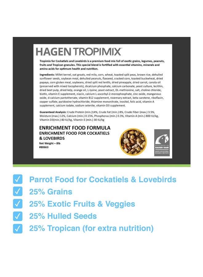 Hari Tropimix Bird Food For Cockatiels And Lovebirds, Hagen Parrot Food With Seeds, Fruit, Vegetables, Vitamins & Amino Acids, 8 Pound (Pack Of 1) - Image 2