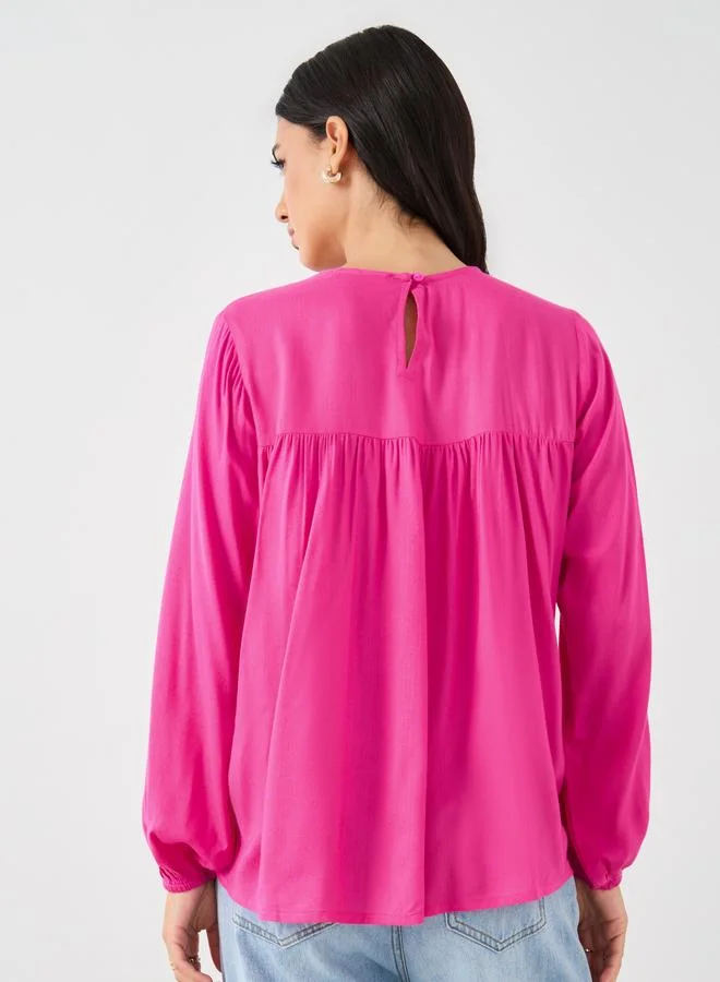 Styli Styli Pink Embroidered Relaxed Fit Blouse
