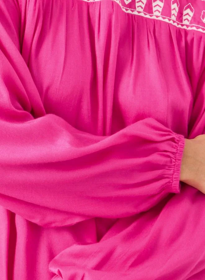 Styli Styli Pink Embroidered Relaxed Fit Blouse
