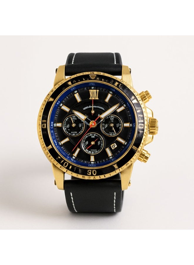 Elegant Analog Wrist Watch with Luxury Design – Gold Case, Dark Dial & Black Strap - Image 2