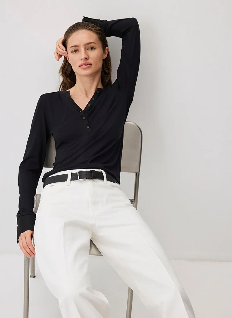 MAVI Black Modal Blend Long-Sleeve Basic T-Shirt