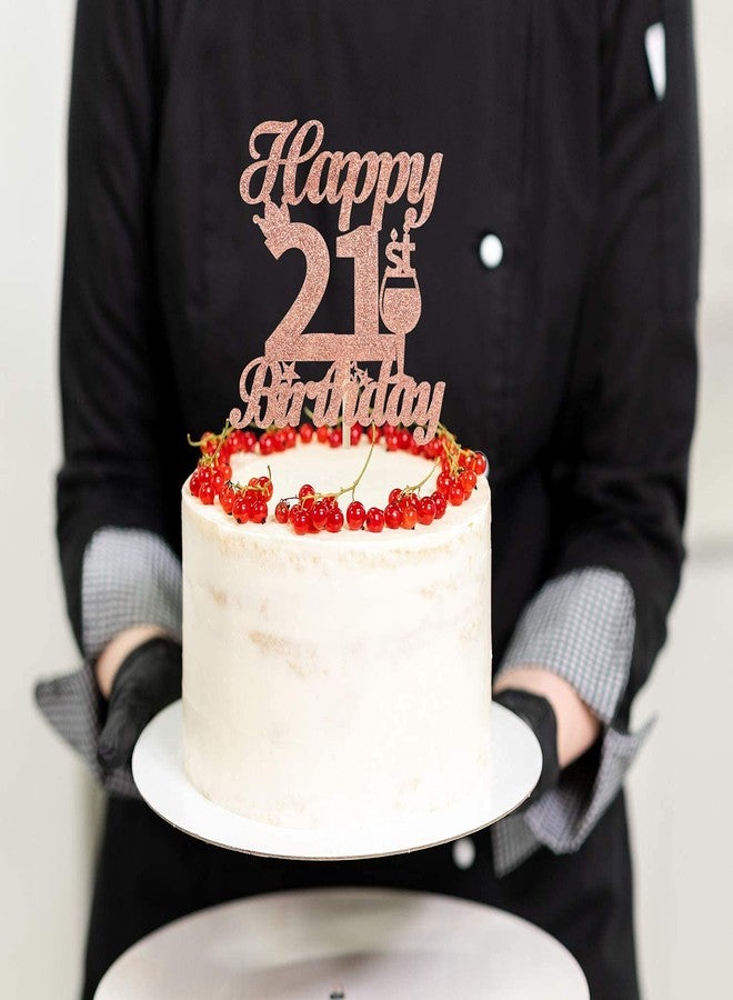 Festiko®Rose Gold 21st Glitter Cake Topper-Happy 21st Birthday Party Cake Decor-Party Decoration for 21st Birthday - Image 4