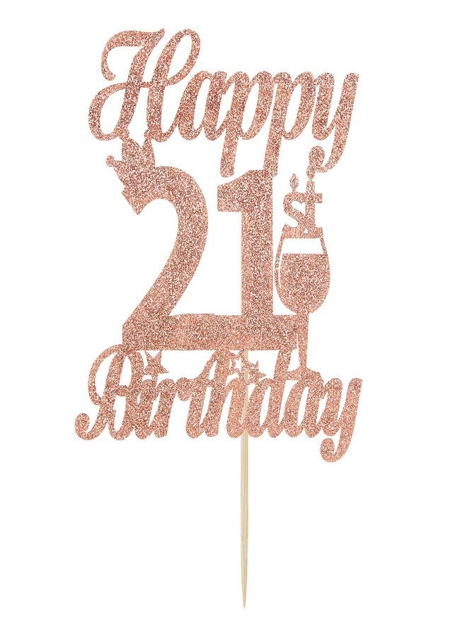 Festiko®Rose Gold 21st Glitter Cake Topper-Happy 21st Birthday Party Cake Decor-Party Decoration for 21st Birthday - Image 2