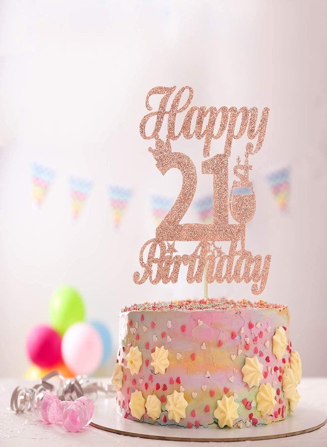 Festiko®Rose Gold 21st Glitter Cake Topper-Happy 21st Birthday Party Cake Decor-Party Decoration for 21st Birthday - Image 3