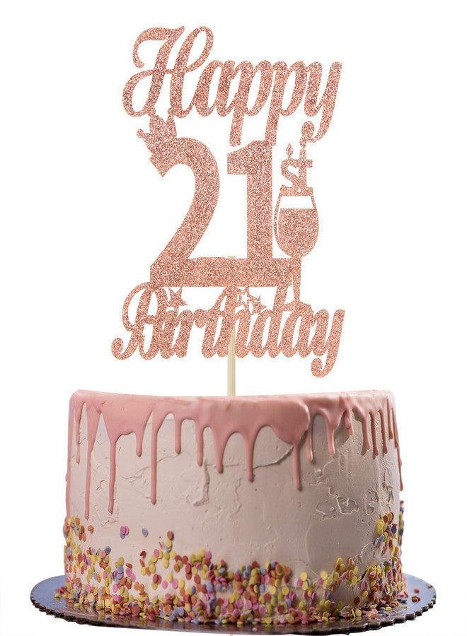 Festiko®Rose Gold 21st Glitter Cake Topper-Happy 21st Birthday Party Cake Decor-Party Decoration for 21st Birthday - Image 1