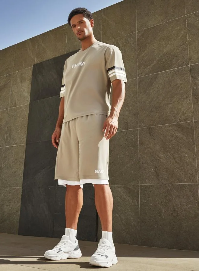 Styli Active  Nasa Print Oversized Dual Layered Shorts for Men | Best Price UAE