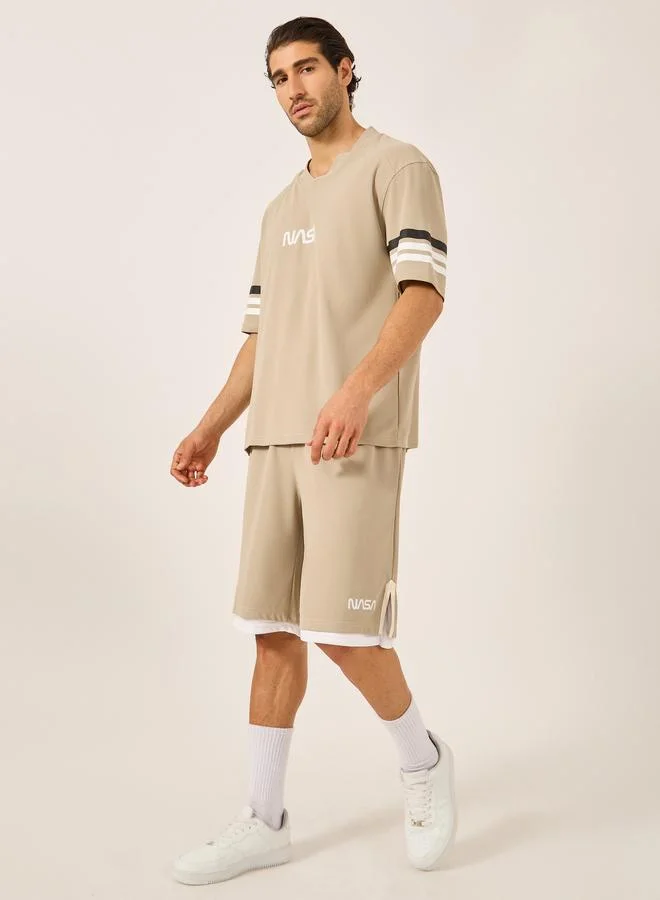 Styli Active  Nasa Print Oversized Dual Layered Shorts for Men | Best Price UAE