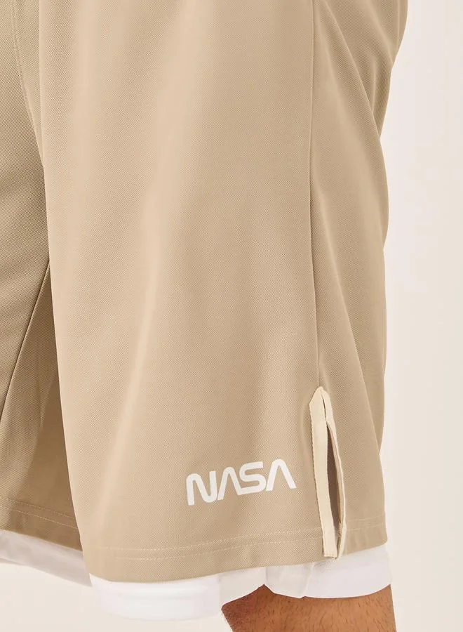 Styli Active  Nasa Print Oversized Dual Layered Shorts for Men | Best Price UAE